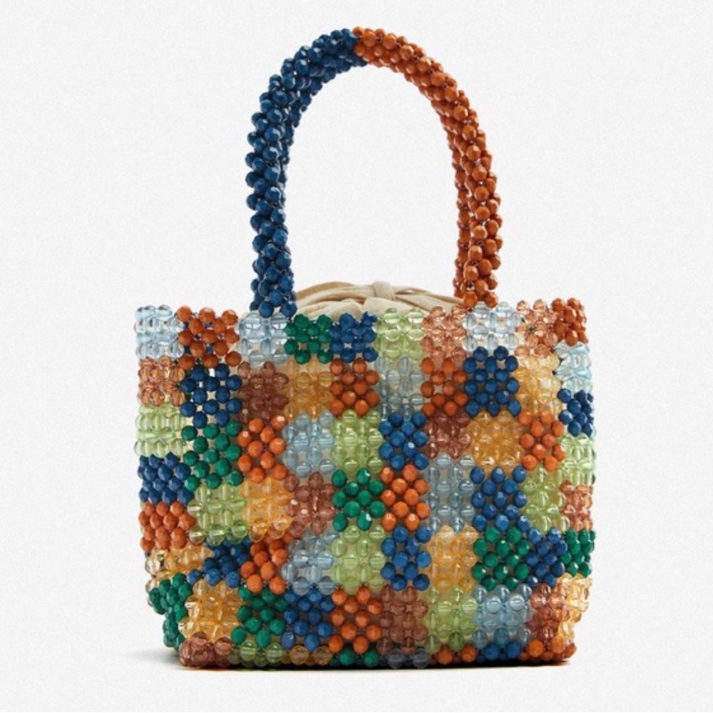 Zara Beaded Patchwork Mini Bucket Purse